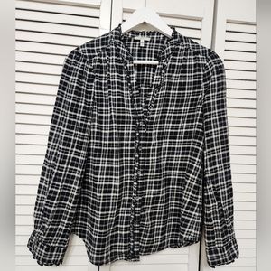 Joie Kaija Plaid Cotton Top in Caviar, Size Small